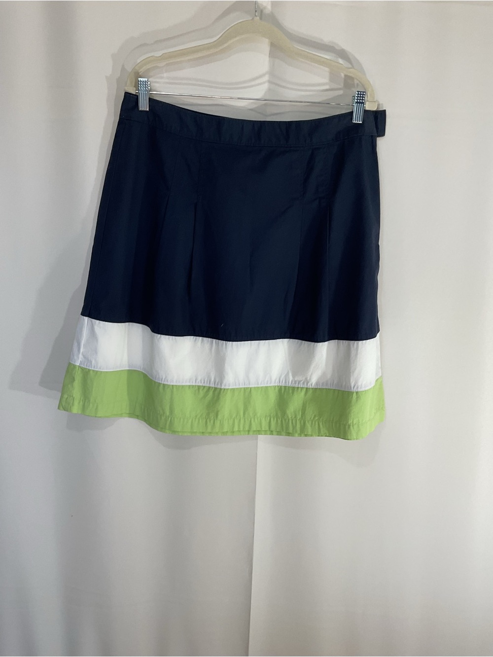 GH Bass &Co. Navy Colorblock A-Line Skirt with White and Lime Accent